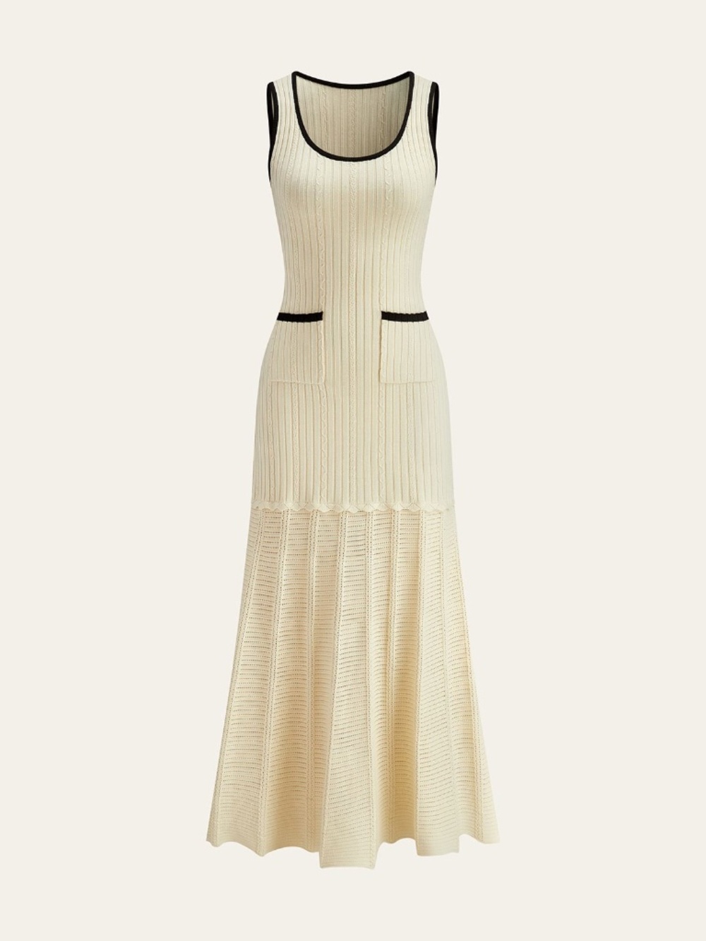 Apricot Contrast Trim Knit Dress with Pockets | Size S